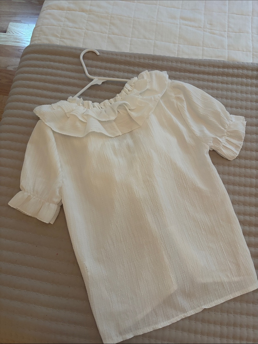 White Ruffle V-Neck Women’s Top - Picture 2 of 2